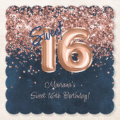 バラ金ゴールドネイビーブルースウィート16thバースデーパーティー ペーパーコースター (正面)