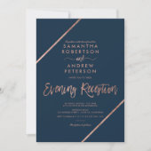 バラ金ゴールドネイビーブルータイポグラフィ結婚夕べ 招待状 (正面)