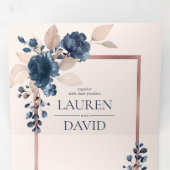 バラ金ゴールドネイビーブルーダスティピンクフローラズ 三つ折り招待状 (内部最初)