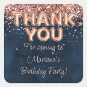 バラ金ゴールドネイビーブルーバースデーパーティーの好意 スクエアシール (正面)