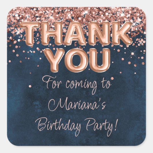 バラ金ゴールドネイビーブルーバースデーパーティーの好意 スクエアシール (正面)