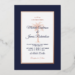 バラ金ゴールドネイビーブルーパームツリービーチ結婚式 箔招待状