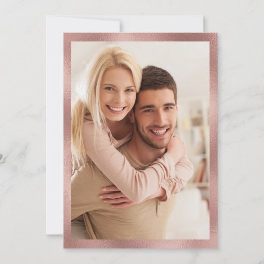 バラ金ゴールドネイビーブルーピンクフローラ写真結婚の 招待状 (裏面)