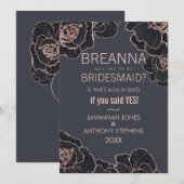 バラ金ゴールドネイビーブルーフラワーズブリデスメイド招待状 招待状 (正面/裏面)