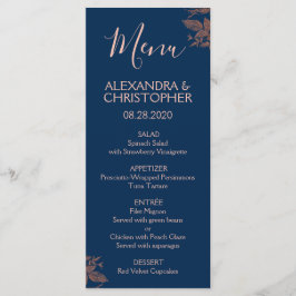 バラ金ゴールドネイビーブルーフローラエレガントウェディングメニュー メニュー