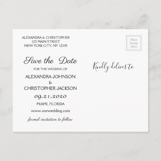 バラ金ゴールドネイビーブルーフローラ保存日付 案内ポストカード (裏面)