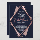 バラ金ゴールドネイビーブルームーブジオメトリブライダルシャワー 招待状 (正面/裏面)