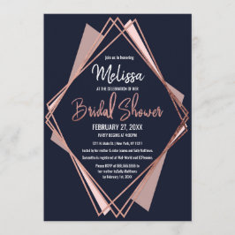 バラ金ゴールドネイビーブルームーブジオメトリブライダルシャワー 招待状