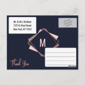 バラ金ゴールドネイビーブルームーヴジオメトリックありがとう ポストカード (裏面)