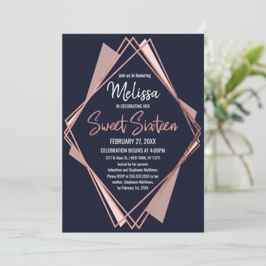 バラ金ゴールドネイビーブルームーヴジオメトリックスウィート16 招待状 (スタンド正面)