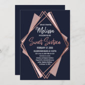 バラ金ゴールドネイビーブルームーヴジオメトリックスウィート16 招待状 (正面/裏面)