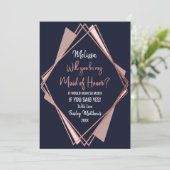 バラ金ゴールドネイビーブルームーヴジオメトリックメイド・オブ・オーナー（花嫁付き添い人） 招待状 (スタンド正面)