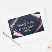 バラ金ゴールドネイビーブルームーヴジオメトリック結婚ス 長方形シール (封筒)