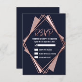 バラ金ゴールドネイビーブルームーヴジオメトリックRSVP 出欠カード (正面/裏面)