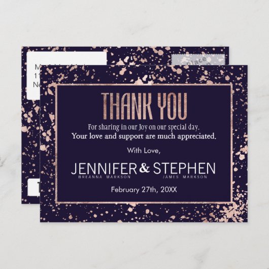 バラ金ゴールドネイビーブルー絵を描（ばちゃばちゃ）跳ねるありがとう ポストカード (正面/裏面)