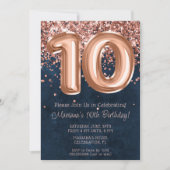 バラ金ゴールドネイビーブルー10thバースデーパーティーへの招待 招待状 (正面)