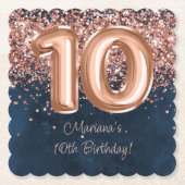 バラ金ゴールドネイビーブルー10thバースデーパーティー ペーパーコースター (正面)