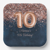 バラ金ゴールドネイビーブルー10thバースデーパーティー ペーパープレート (正面)