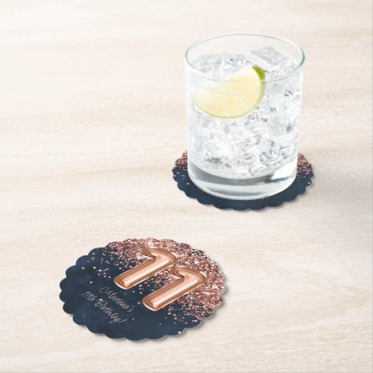 バラ金ゴールドネイビーブルー11thバースデーパーティー ペーパーコースター (インサイチュ)