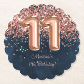 バラ金ゴールドネイビーブルー11thバースデーパーティー ペーパーコースター (正面)