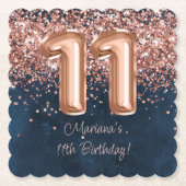 バラ金ゴールドネイビーブルー11thバースデーパーティー ペーパーコースター (正面)