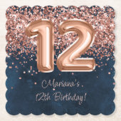 バラ金ゴールドネイビーブルー12thバースデーパーティー ペーパーコースター (正面)