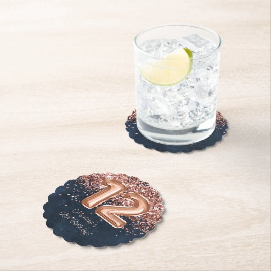 バラ金ゴールドネイビーブルー12thバースデーパーティー ペーパーコースター (インサイチュ)