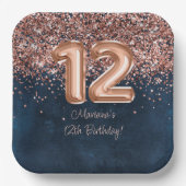 バラ金ゴールドネイビーブルー12thバースデーパーティー ペーパープレート (正面)