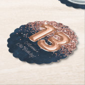 バラ金ゴールドネイビーブルー13thバースデーパーティー ペーパーコースター (アングル)