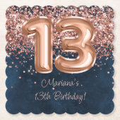 バラ金ゴールドネイビーブルー13thバースデーパーティー ペーパーコースター (正面)