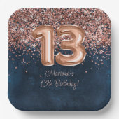 バラ金ゴールドネイビーブルー13thバースデーパーティー ペーパープレート (正面)