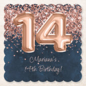 バラ金ゴールドネイビーブルー14thバースデーパーティー ペーパーコースター (正面)