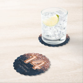 バラ金ゴールドネイビーブルー14thバースデーパーティー ペーパーコースター