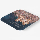 バラ金ゴールドネイビーブルー14thバースデーパーティー ペーパープレート (傾斜あり)