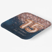 バラ金ゴールドネイビーブルー15thバースデーパーティー ペーパープレート (傾斜あり)