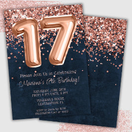 バラ金ゴールドネイビーブルー17thバースデーパーティーへの招待 招待状
