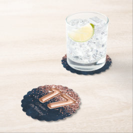 バラ金ゴールドネイビーブルー17thバースデーパーティー ペーパーコースター