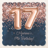 バラ金ゴールドネイビーブルー17thバースデーパーティー ペーパーコースター (正面)