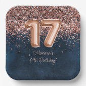 バラ金ゴールドネイビーブルー17thバースデーパーティー ペーパープレート (正面)