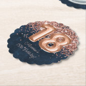 バラ金ゴールドネイビーブルー18thバースデーパーティー ペーパーコースター (アングル)