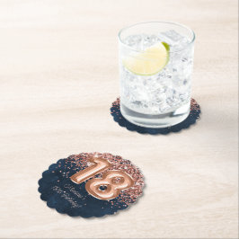 バラ金ゴールドネイビーブルー18thバースデーパーティー ペーパーコースター