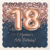 バラ金ゴールドネイビーブルー18thバースデーパーティー ペーパーコースター (正面)