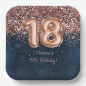 バラ金ゴールドネイビーブルー18thバースデーパーティー ペーパープレート (正面)