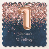 バラ金ゴールドネイビーブルー1st誕生日パーティー ペーパーコースター (正面)