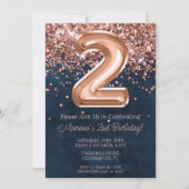 バラ金ゴールドネイビーブルー2nd誕生日パーティの招待状 招待状 (正面)