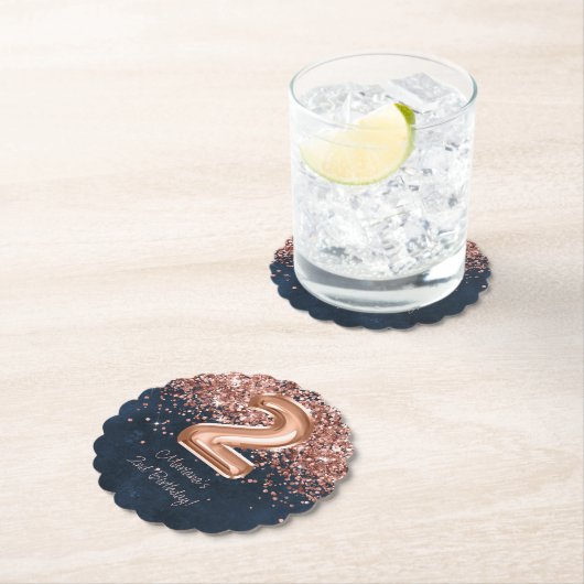 バラ金ゴールドネイビーブルー2nd誕生日パーティー ペーパーコースター (インサイチュ)