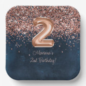 バラ金ゴールドネイビーブルー2nd誕生日パーティー ペーパープレート (正面)