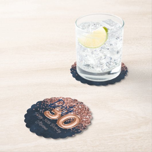 バラ金ゴールドネイビーブルー30th誕生日パーティー ペーパーコースター (インサイチュ)