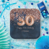 バラ金ゴールドネイビーブルー30th誕生日パーティー ペーパープレート (パーティー)