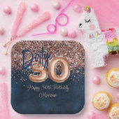 バラ金ゴールドネイビーブルー30th誕生日パーティー ペーパープレート (パーティー)